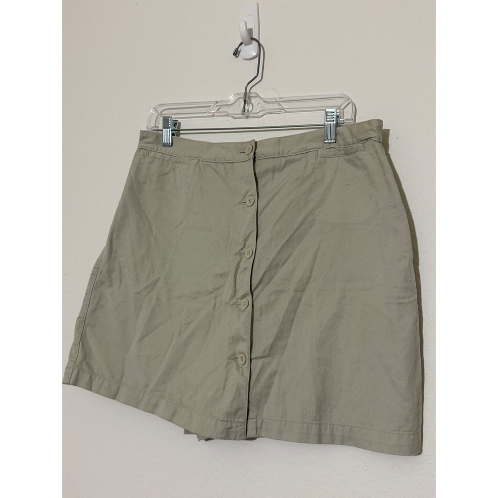 Twisted Khaki Button Front Skort Cotton Twill Tan Mini Skirt Shorts Womens 14